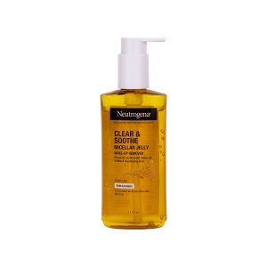 ژل میسلار نوتروژینا Clear & Soothe با زردچوبه، پاک‌کننده آرایش ضدآب، Oil‑Free و مناسب پوست نرمال و حساس.