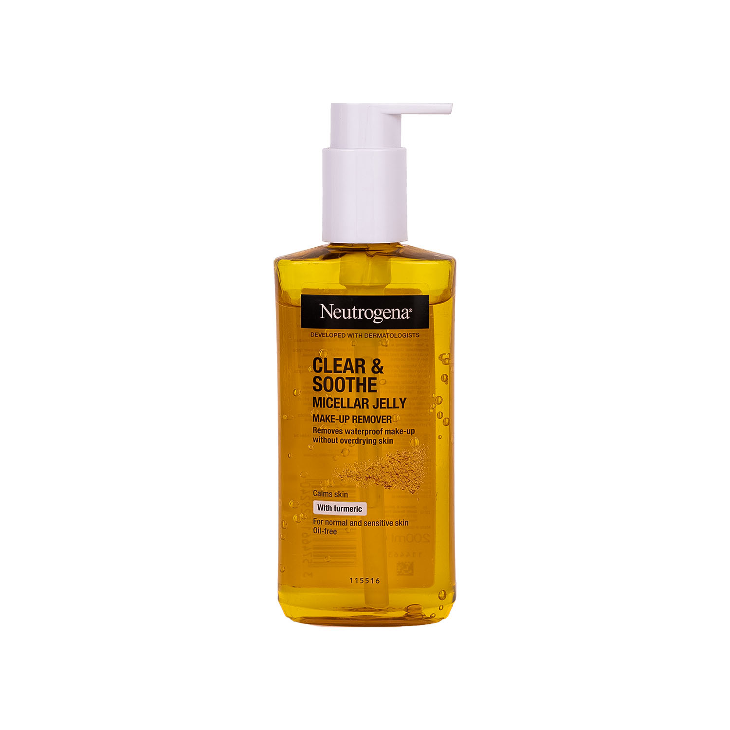ژل میسلار نوتروژینا Clear & Soothe با زردچوبه، پاککننده آرایش ضدآب، Oil‑Free و مناسب پوست نرمال و حساس.