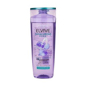 خرید پک دوتایی شامپو لورآل Elvive Hyaluron Pure؛ کنترل چربی پوست سر تا 72 ساعت، آبرسان ساقه مو، مناسب ریشههای چرب. L’Oréal Elvive Oily Hair
