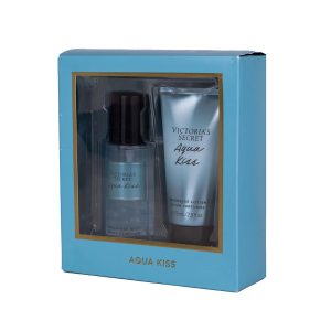 ست هدیه ویکتوریا سکرت Aqua Kiss پک کوچک بادی‌میست و لوسیون بدن رایحه خنک و تمیز
